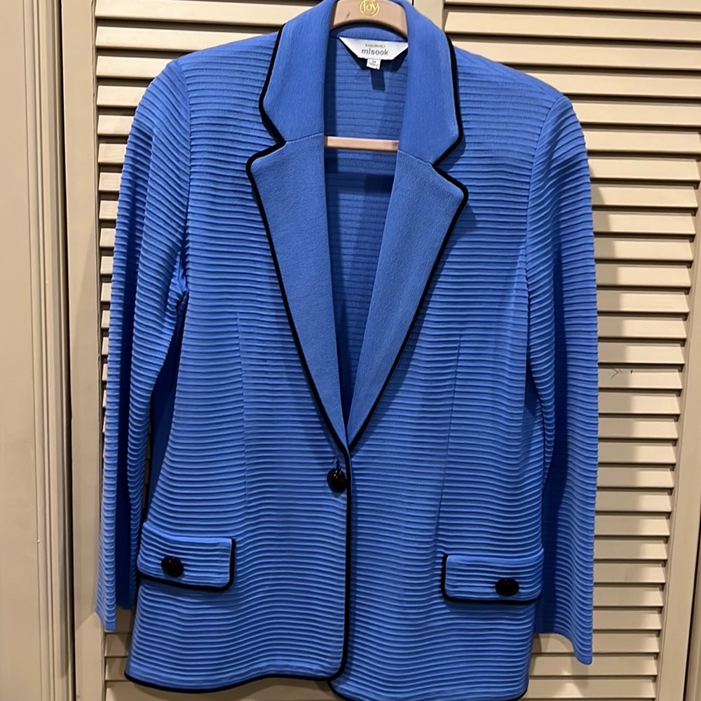 Misook Blue With Black Trim & Faux Pockets Medium